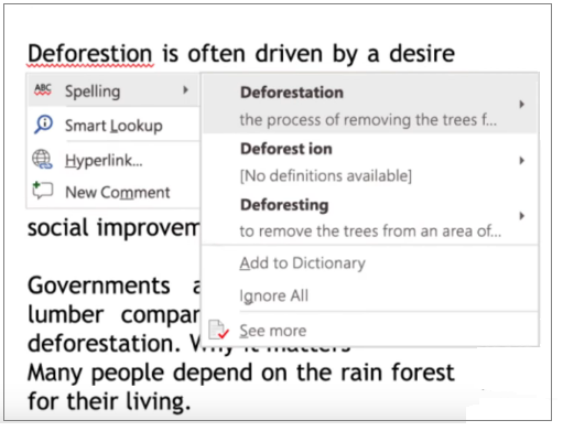 Word features in Office 365