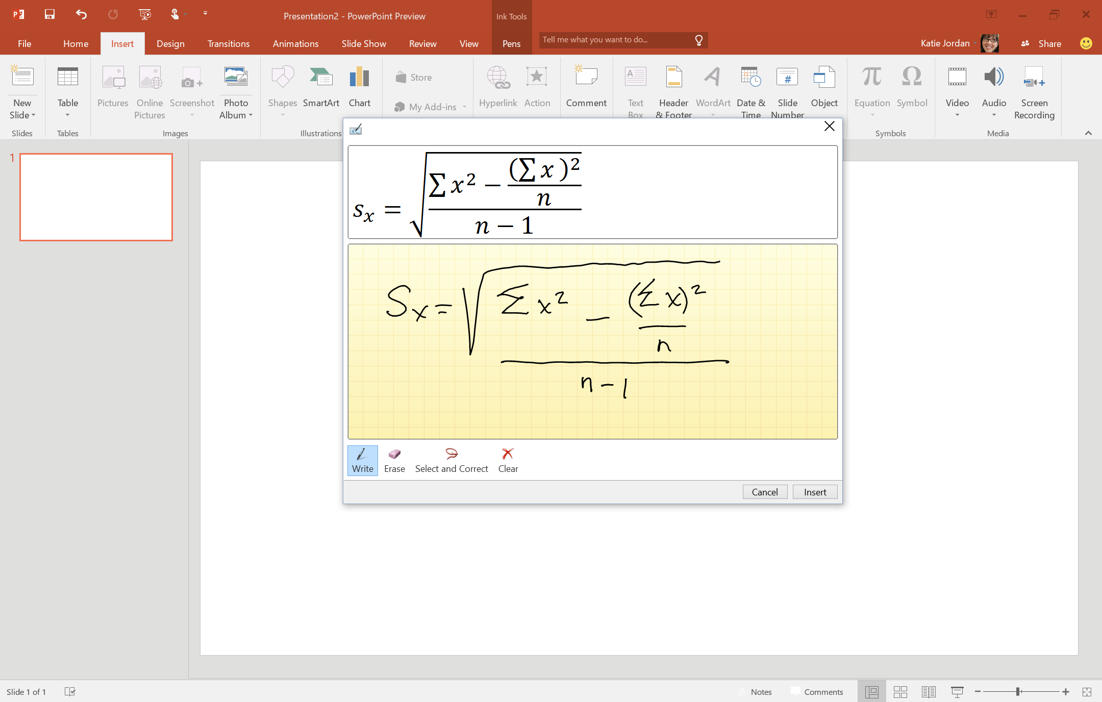 Convert Hand Written Equations to Text, Microsoft office 2016